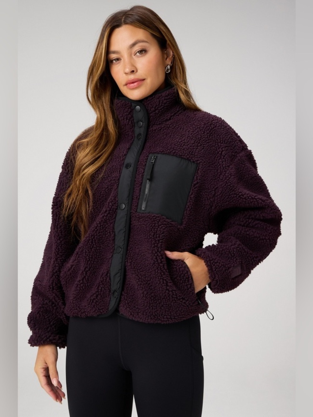 New Fabletics Tahoe Teddy Jacket in Oxblood/Black Size XS $149.95